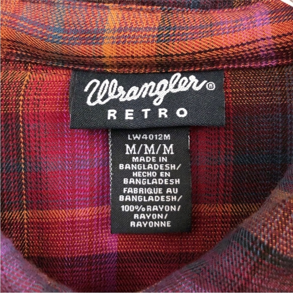 Wrangler | Pearl Snap Retro Flannel Purple Plaid Western Shirt Medium - Picture 12 of 14
